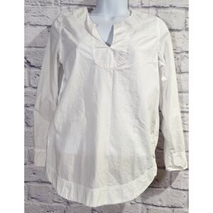 J. Crew White Long Sleeves With Buttons V Neck Top PXS Lightweight Rounded Hem